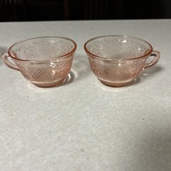 Set 2 Vintage federal glass, Normandie bouquet and Lattice pink depression Cup