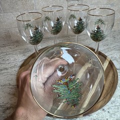 Set of 6~ Spode «Christmas Tree» Gold Trim 7-1/4″ Wine Goblets ~ Mint Condition