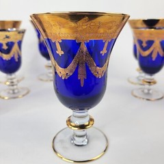 Interglass Italy | Cobalt Blue Italian Crystal Wine Glasses, 4 large and 5 Small