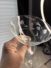 Vintage 50s-60s Cocktail/Champange Coupe Glasses-4. Thin Elegant Etched Glass