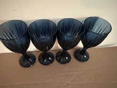 Set 4 Cobalt Dark Blue Noritake Entree Crystal Wine Goblets Glasses 7-3/8″