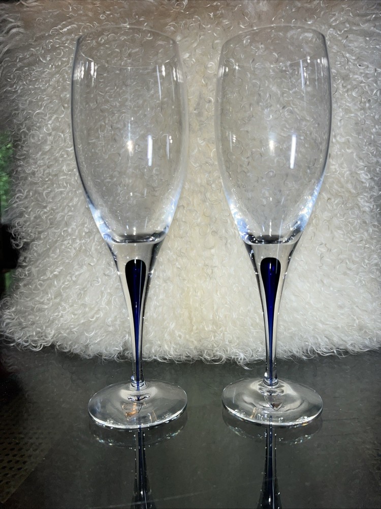 Orrefors Sweden INTERMEZZO BLUE 8.75” Claret Red Wine Glass NEW Set Of 2