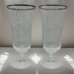 2 French VTG Cristal D’Arques Etched Laurel Leaf Parfait Glasses Silver Rim