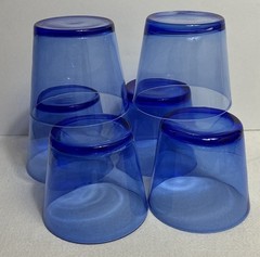 Set Of 6 ~Vintage Cobalt Blue Flare 10 Oz Glasses Rocks 3.25” ~Tiny Scratches