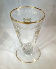 TIFFIN GLASS ARCADIAN CRYSTAL ENAMEL ENCRUSTED GOLD #185 10-OUNCE FOOTED TUMBLER