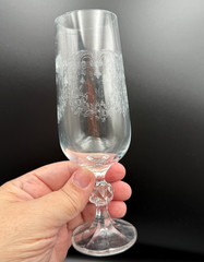 Set 3 Cascade Fluted Champagne Etched Glasses Import Associates Bohemian Crystal