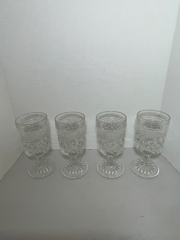 Vintage Set4” 8oz” ANCHOR HOCKING WEXFORD Claret Wine Glasses 6 1/2” Pressed