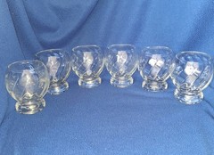 Set of 6 Vintage Clear Optic Swirl Footed Glasses Lowball Cocktail Tumblers 3.5″