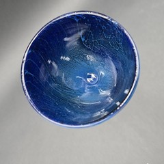 Hand Blown Glass Goblet Blue Swirl Signed Art Glass 9″