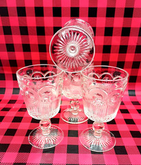 St. Genevieve Water Goblets by Bartlett Collins Bullseye Cane US Glass Set of 4