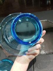 Flared Bowl CANDY DISH & LID 6″ Turquoise Aqua Blue Peacock Glass vtg UV Glow