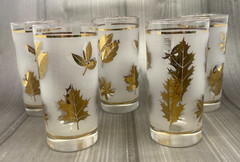 Set of 5 Vintage Golden Foliage Flat Tumblers by Libbey Glass 12 oz 1953-1978