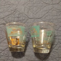 Vintage Libbey Cocktail Glasses Aqua And Gold Steamboats Set Of 2 MCM Atomic Age