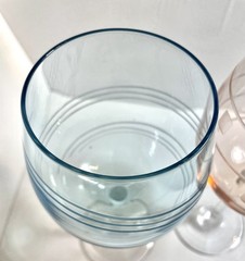 Set of 2 Laura Glasses Blue,Peach Etched Balloon Shape Wine Goblets 8 1/2”
