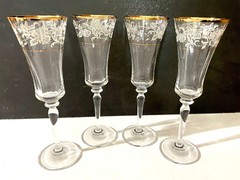 Mikasa Antique Lace (4) Fluted Champagne 9 1/8″ (Older, Top Decal) Excellent Con