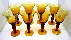 Artland Amber Glass Goblets Set of 8 Hand Blown Balloon Stem Wine Water Glasses