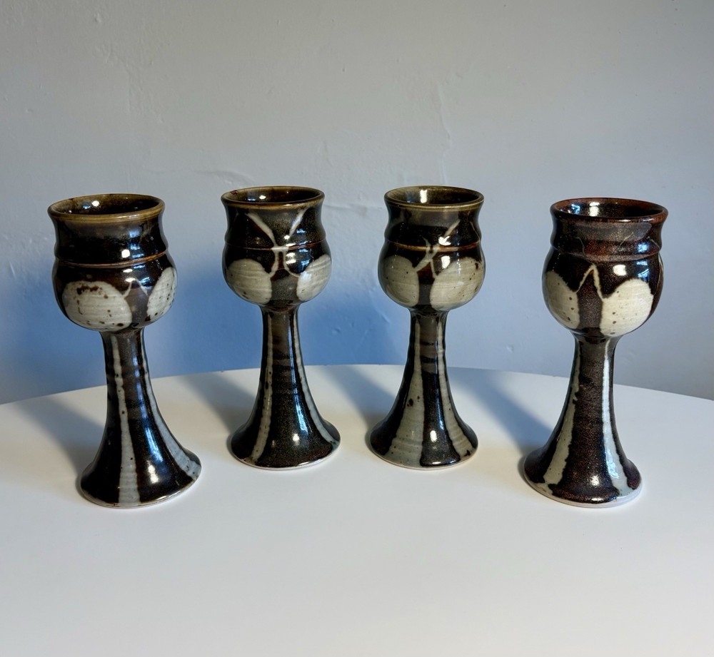 Set Of 4 Vintage MCM Wine Goblets Handmade Michigan Studio Pottery