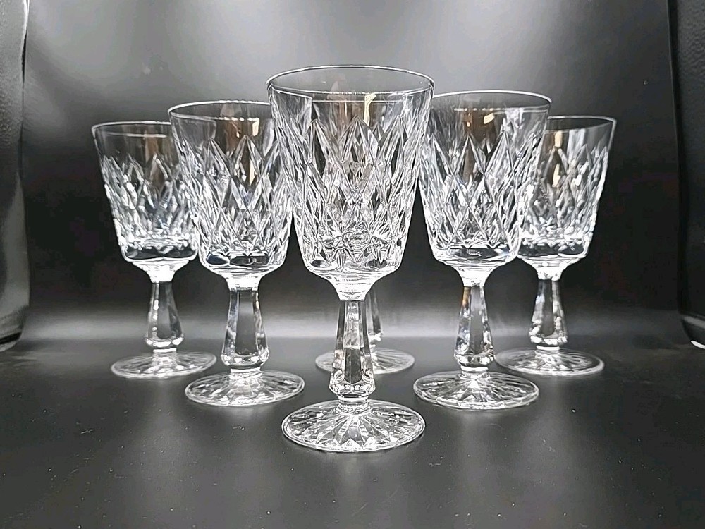 6 WATERFORD Crystal Glass KINSALE 5oz Claret Wine Goblet Stem Set Mint 6″ Tall