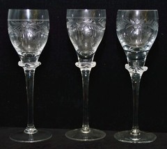 3 Liqueur Glasses Art Nouveau, Festoons in Cut Glass, 17 cm, 1900 1910