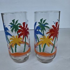 4 Vintage Libbey Tropical PALM TREES & BIRDS Drinking Glasses 16oz NEW