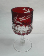 Victoria, Greensburg Glass Co, Goblet, Ruby Stain w/ Engraving, EAPG, c1892