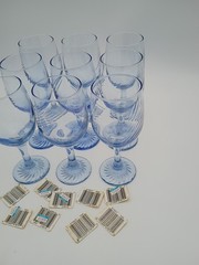 RARE 9 – 1960 Libbey Misty Blue Swirl Sapphire Design Wine Glass Goblets | 7 1/8
