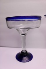 Pier 1 Mexican Hand Blown Cobalt Blue Rim Glassware Martini Margarita Wine Y Pic