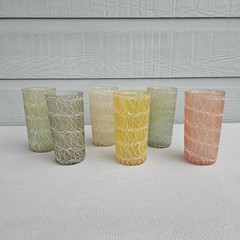 Colour Craft Spaghetti String 12oz Drinking Tumbler Glass Set of 6 VTG 1950s MCM