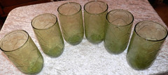 Set 6 Vintage 16oz. Anchor Hocking Sherwood Texture Leaf Avacado Green 1970 NOS