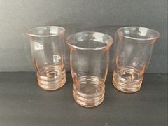 SET OF THREE Vintage Pink MacBeth-Evans «RIB OPTIC» Water Tumblers!