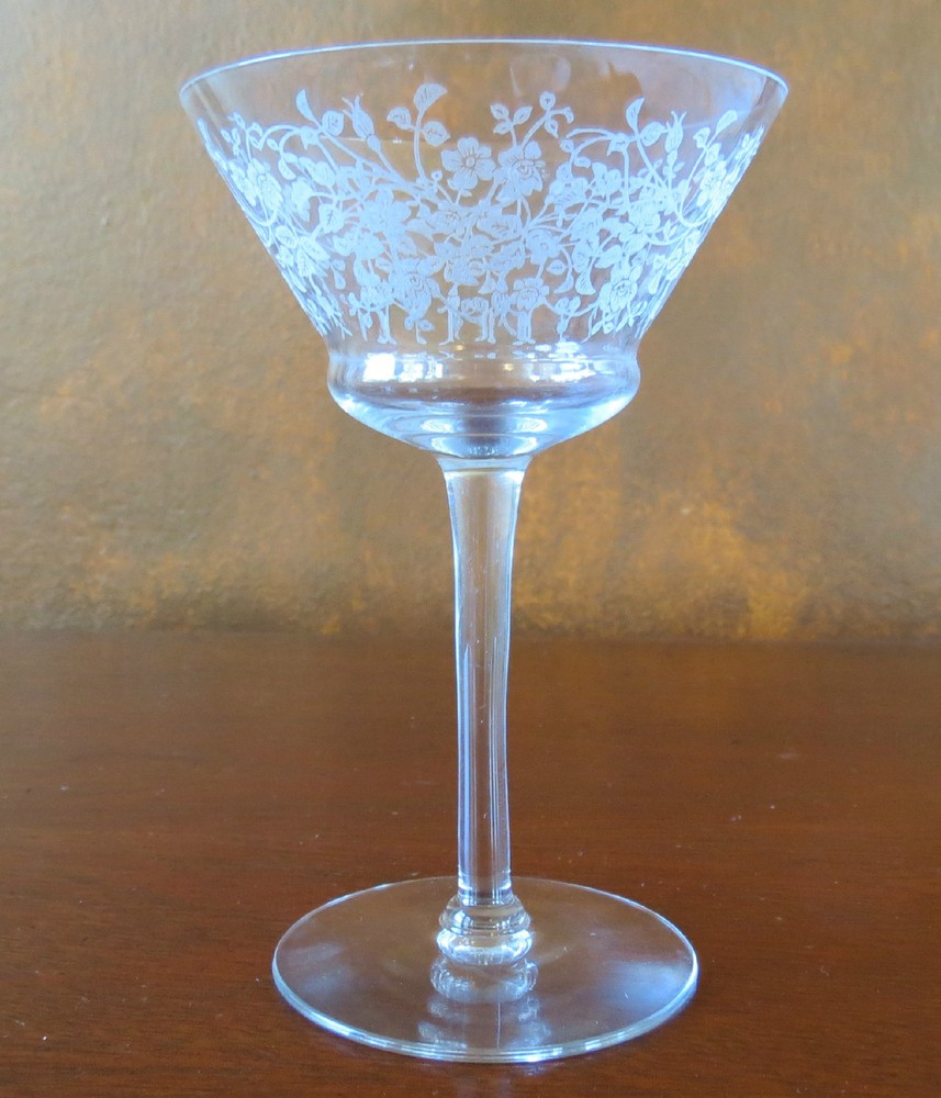 Seneca Rose Lace #176 Floral Etch Crystal Tall Champagne Sherbet(s)