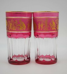 Val St. Lambert Set of 6 Multi Color Tumblers and Cocktail Pitcher