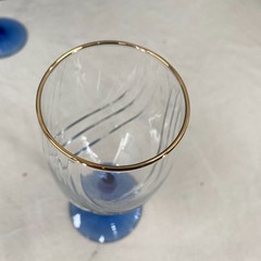 Lenox Swag Drape Cobalt Blue Stem Wine Glasses Goblets 8 1/4″ Set of 4 Gold Rim