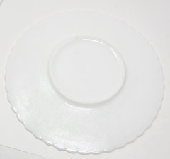 Pair Imperial Glass Milk Glass Scroll Dinner Plates – 9 1/2″ Rare