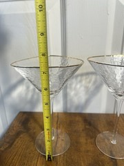 EUC Global Views Hammered Glass Gold Rim Martini Glasses Lot Of 2