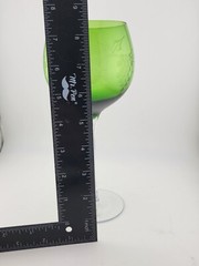 Vintage Emerald Green Etched Grape Design Goblet. 8.5 Inch.