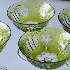 Nachtmann Traube Crystal Glasses Green Grape & Leaf Fine Bavarian Crystal (4)