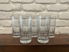 Set of 5 Heavy Fluted Highball Glasses Weighted Base 5.5” Tall Barware
