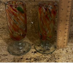 Confetti Art Glass 4.5” Tall Shot Glasses Set Of 2