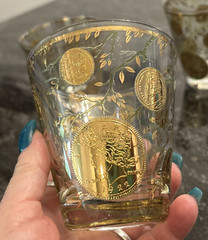 3-Vtg Culver MCM 22K Gold Coins & Ivy Lowball Whiskey Barware Glasses 4″