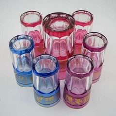 Val St. Lambert Set of 6 Multi Color Tumblers and Cocktail Pitcher