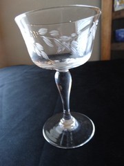 Vintage Sasaki Clear Grey Wheel Cut Glass Plant Liquor Cocktail (Bulbous Stem)