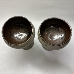 Studio Art Pottery Set 2 Chalice Goblet 6.25″ Hand Thrown Matte Speckled Leon