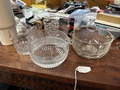 4 Antique c. 1800’s Wine Rinser Greek Key / Cooler Cut Glass with Engraved Vines