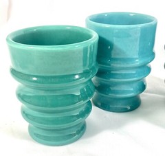 4 Vintage 1930s Metlox Poppy Trail Ceramic Tumblers Cups Green & Blue, Beverages