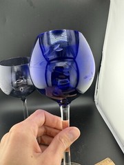 Pair Of Floral Etched Glasses 8 1/2” Two Tone Blue See Photos