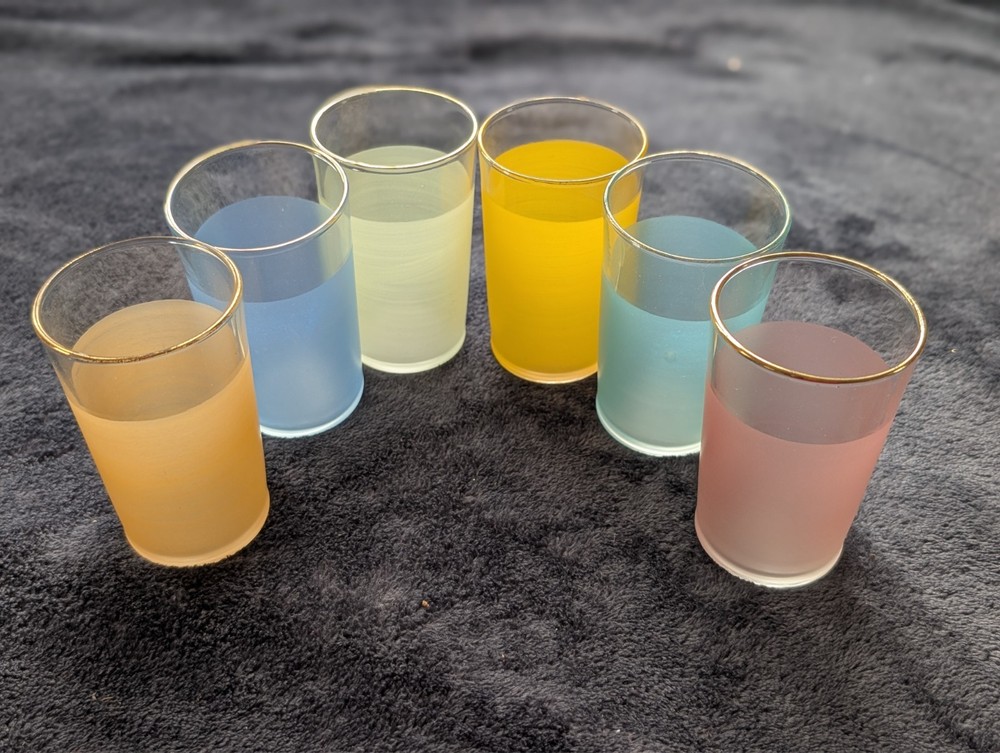 Multi-Color Frosted Harlequin Pastel Mini Tumblers – Gold Rimmed – Set of 6