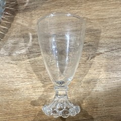 Set of 4 Clear Pressed Glass Stemmed Goblets with Handled Tray (Anchor Hocking)?