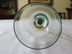 Set 3 Vtg Blown Crystal 8oz Wine Glasses w/Emerald Green Split Knob Stem 5 1/2″