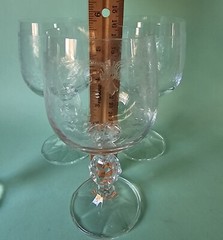 Set of 4 Bohemia Crystal Etched Cascade Vintage Wine Glasses Goblets Ball Stem